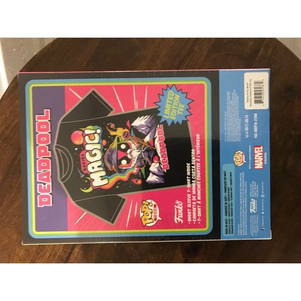Sealed Deadpool Blacklight Pop! Tee Size Large and Extra Large